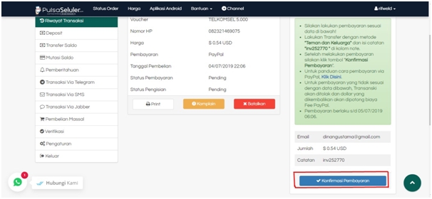 Beli Pulsa Lewat PayPal di PulsaSeluler.com 7